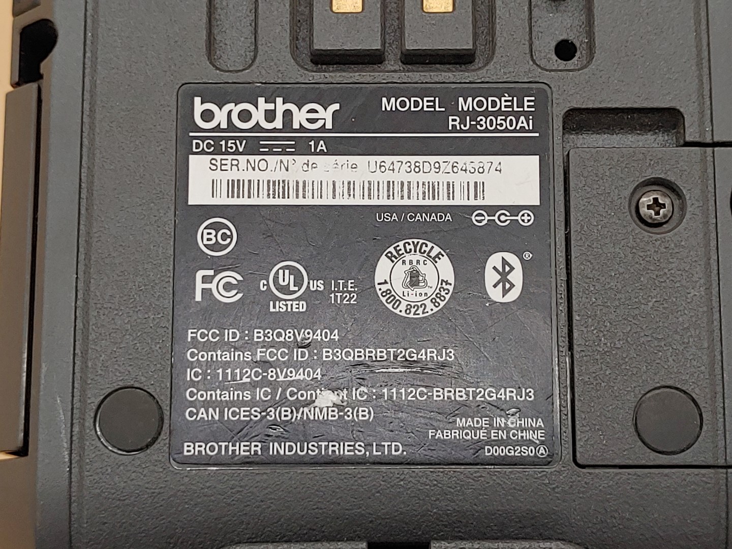 Brother RJ-3050Ai Rugged Mobile Wi-Fi Receipt Printer *NO A/C* *POWER TEST ONLY* - Image 10