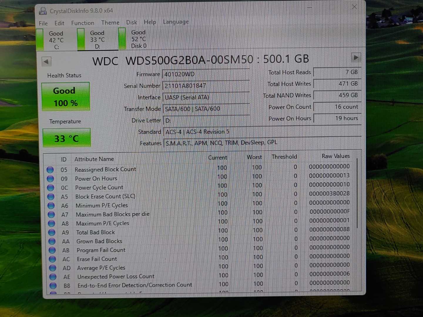 Western Digital WD 2.5" Blue 3D NAND 500GB SSD WDS500G2B0A-00SM50 (100% Health) - Image 2