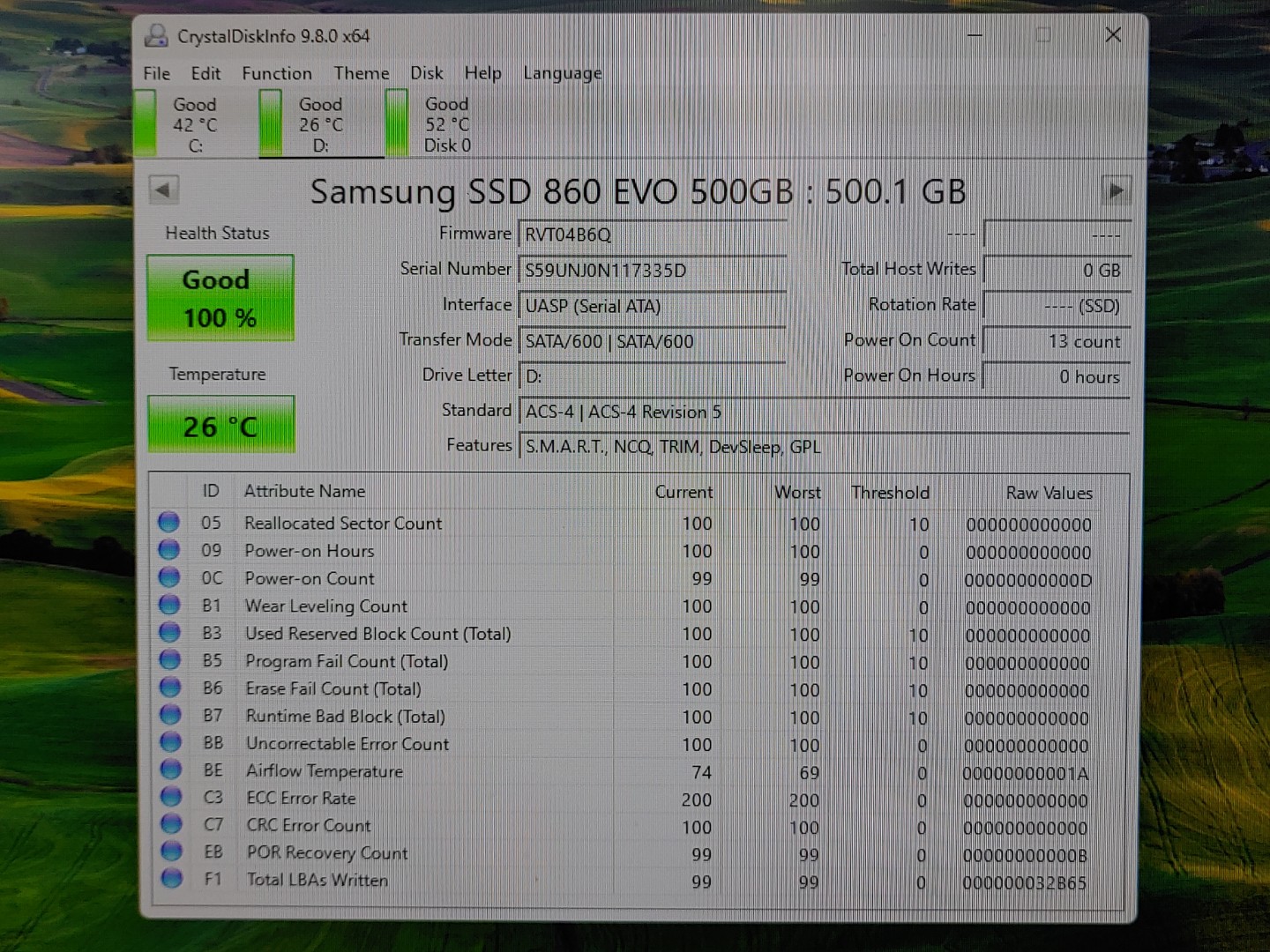 Samsung 860 EVO 500GB 2.5" SATA SSD Solid State Drive MZ-76E500 (100% Health) - Image 2