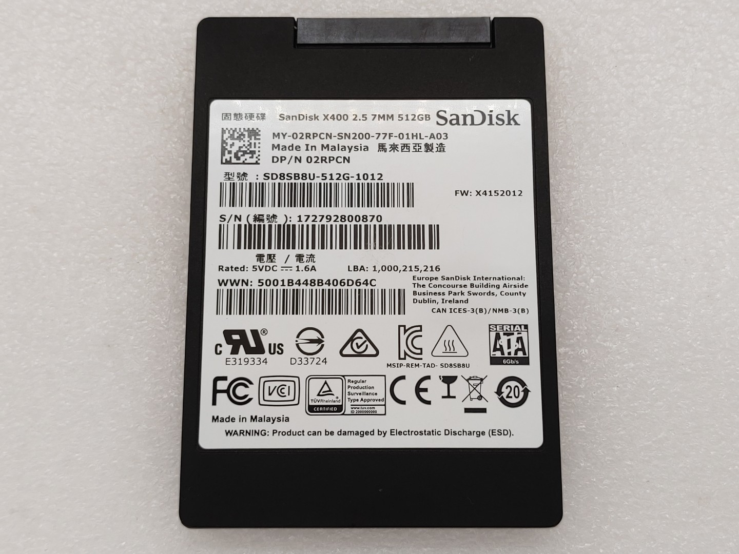 SanDisk X400 512GB SATA 2.5" 7mm Internal SSD SD8SB8U-512G -1012 (93% Health)