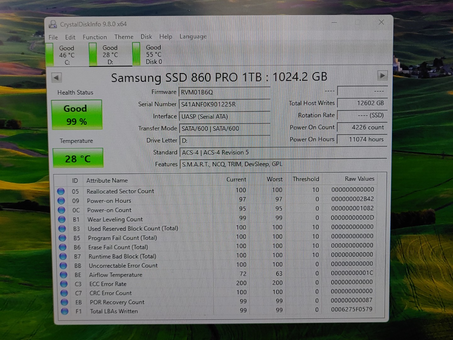 Samsung 860 PRO 1TB 2.5" SATA III SSD Solid State Drive MZ-76P1T0 (99% Health) - Image 2