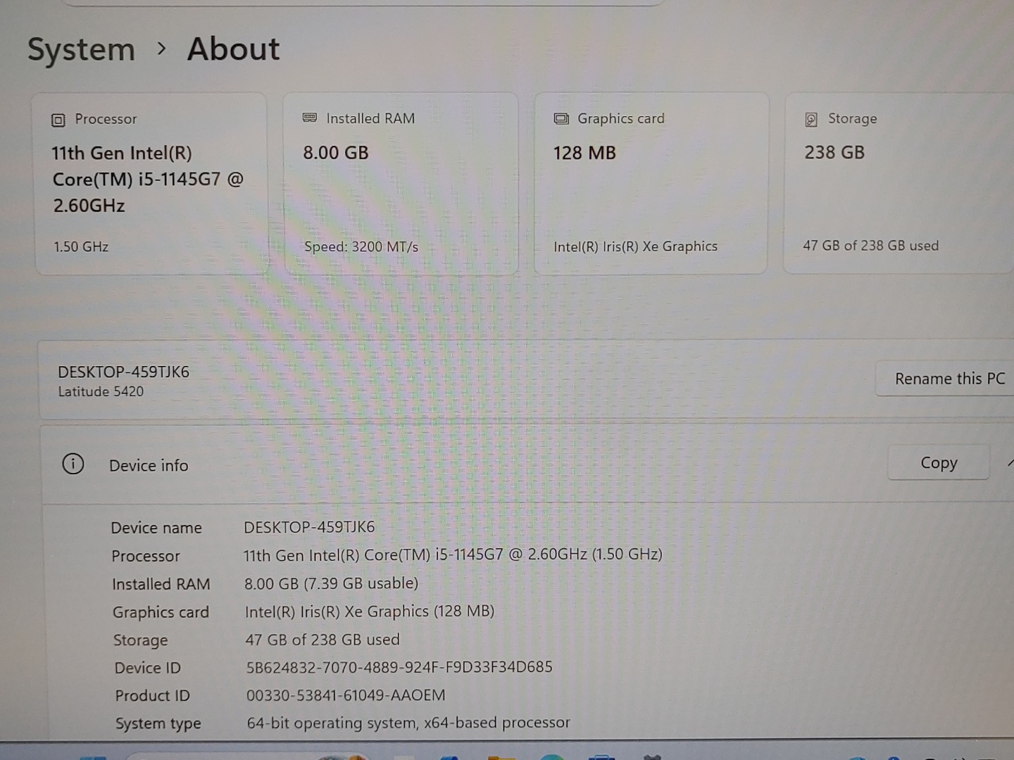 Dell Latitude 5420 14" Intel i5-1145G7 8GB RAM 256GB NVMe SSD Win11Pro *NO A/C* - Image 9