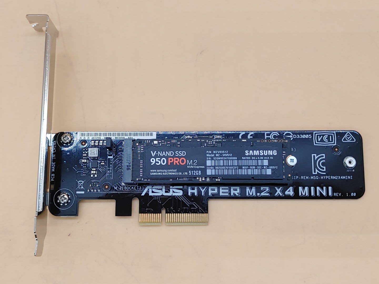 Asus Hyper M.2 X4 MINI Card PCI-E Adapter (Full Height) w/ Samsung 512GB M.2 SSD - Image 4