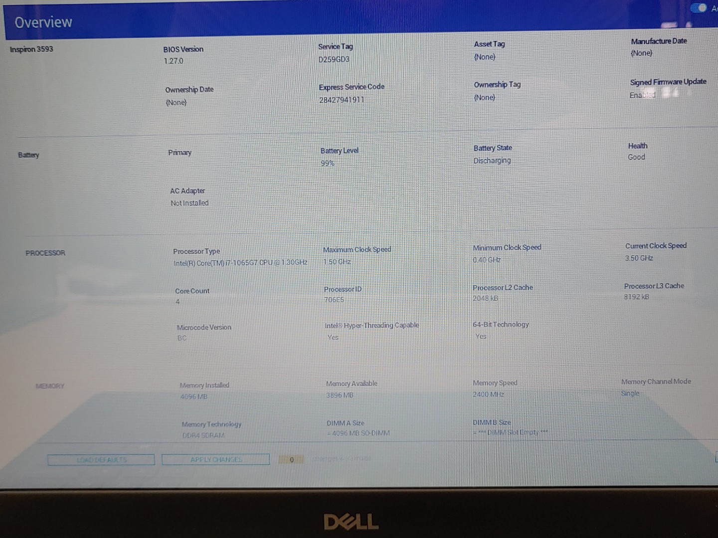 Dell Inspiron 3593 15.6" Touch i7-1065G7 4GB *NO HDD/SSD/OS/AC* *BROKEN DC JACK* - Image 11