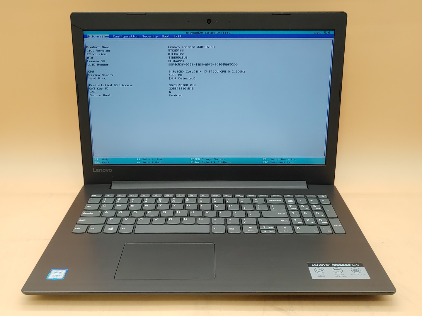 Lenovo IdeaPad 330-15IKB 15.6" Intel i3-8130U 4GB *NO HDD/NO OS/NO AC* *READ*