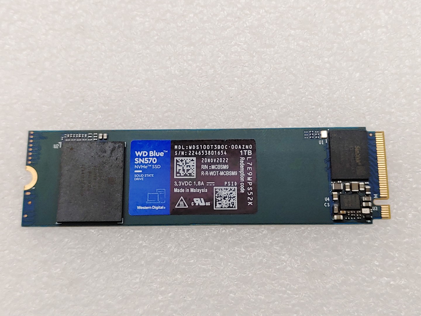 Western Digital WD Blue SN570 1TB NVMe M.2 2280 SSD WDS100T3B0C (100% Health)