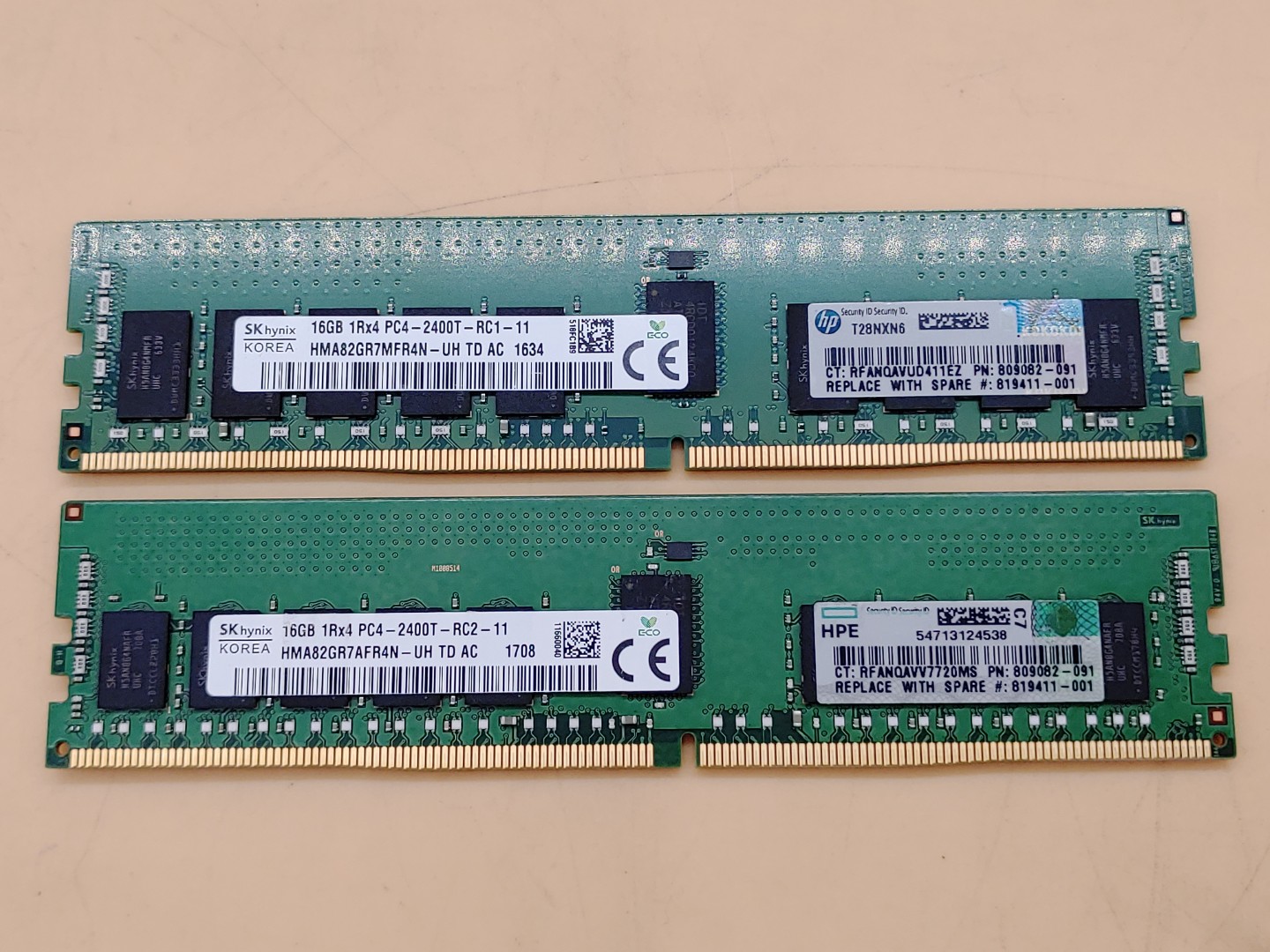 SK Hynix 16GB 1Rx4 PC4-2400T HMA82GR7AFR4N-UH DDR4 ECC Server Memory -LOT of (2)