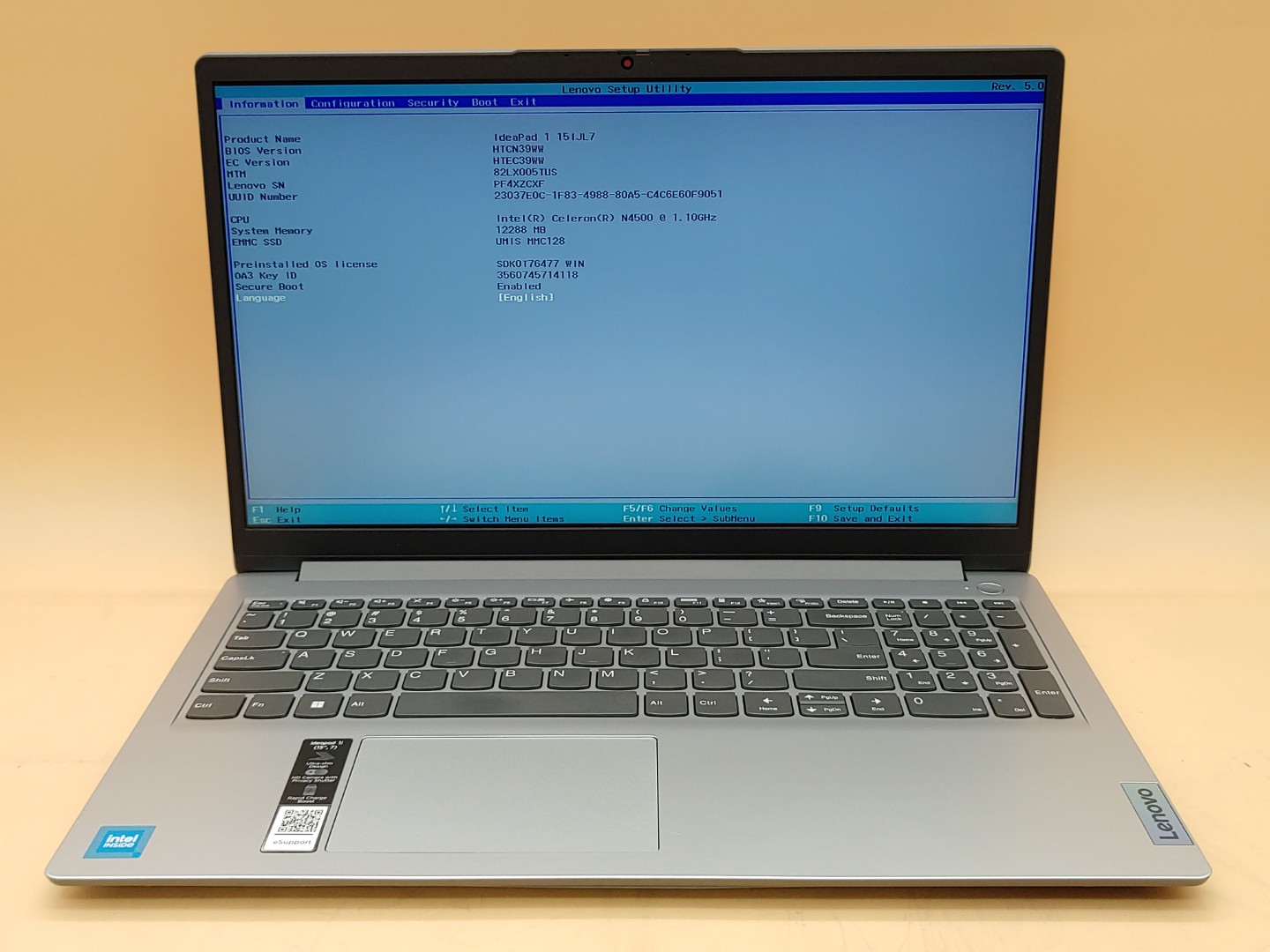 Lenovo IdeaPad 1-15IJL7 15.6" Intel Celeron N4500 12GB 128GB eMMC *NO OS/NO AC*