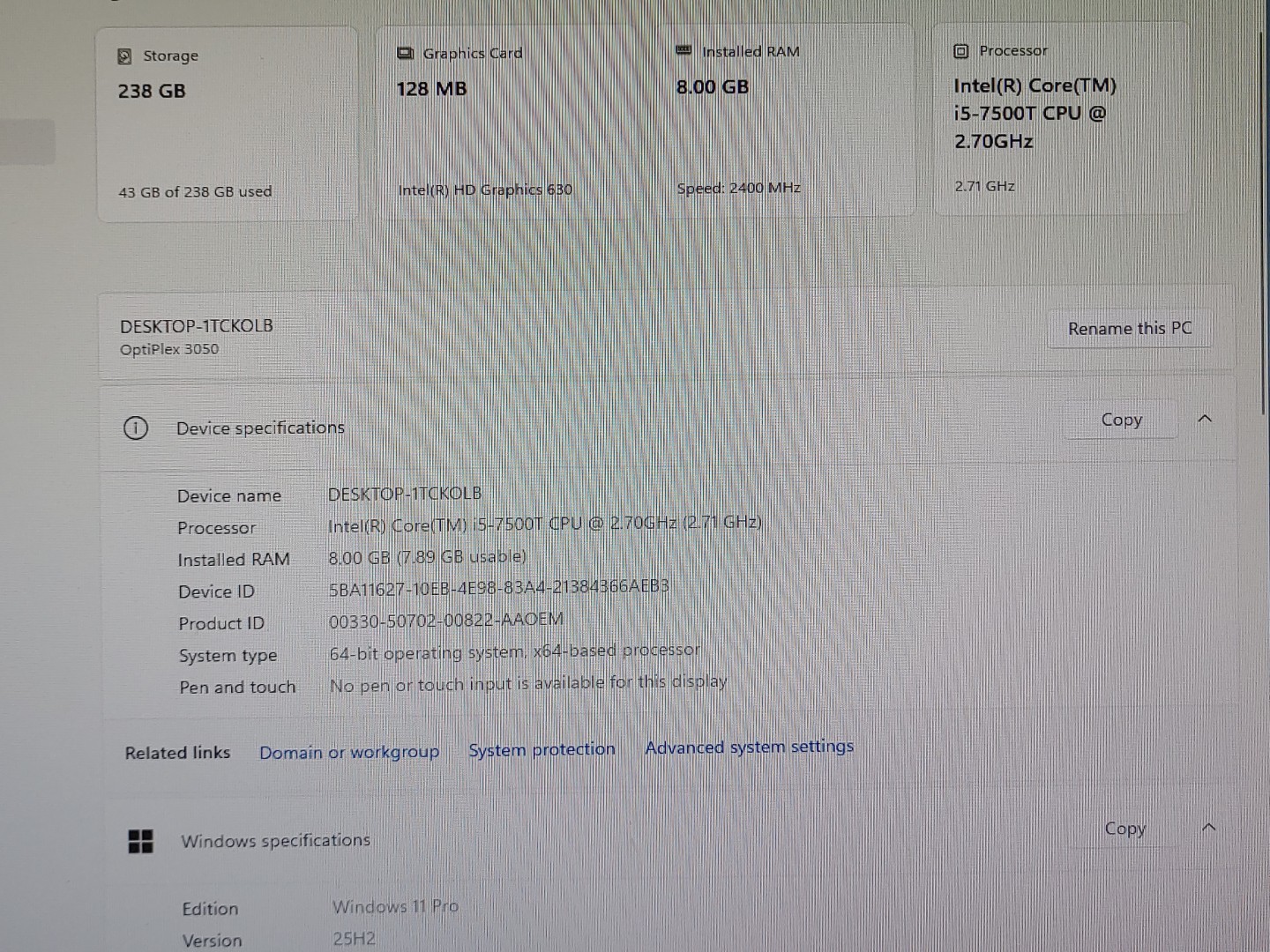 Dell OptiPlex 3050 Micro Intel i5-7500T 8GB RAM 256GB SSD WiFi Win11Pro *NO A/C* - Image 8