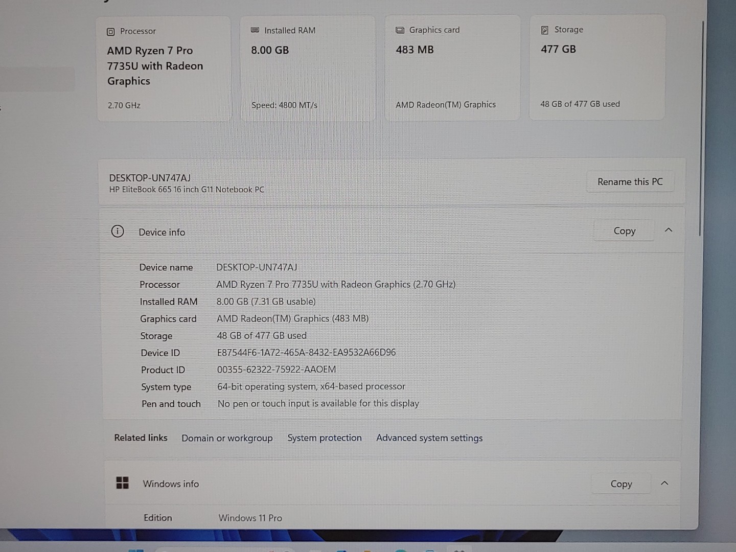 HP EliteBook 665 16" G11 AMD Ryzen 7 Pro 7735U 8GB 512GB SSD Win11Pro **NO A/C** - Image 8