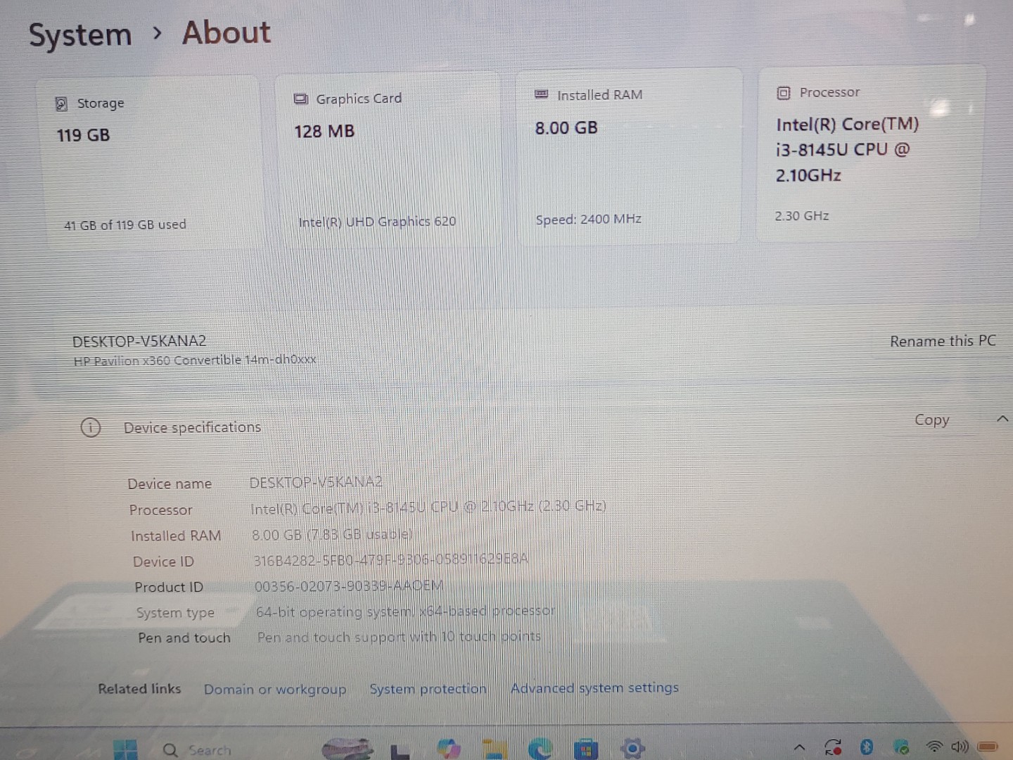 HP Pavilion x360 14m-dh0001dx 14" Touch i3-8145U 8GB 128GB SSD Win11 **NO A/C** - Image 8