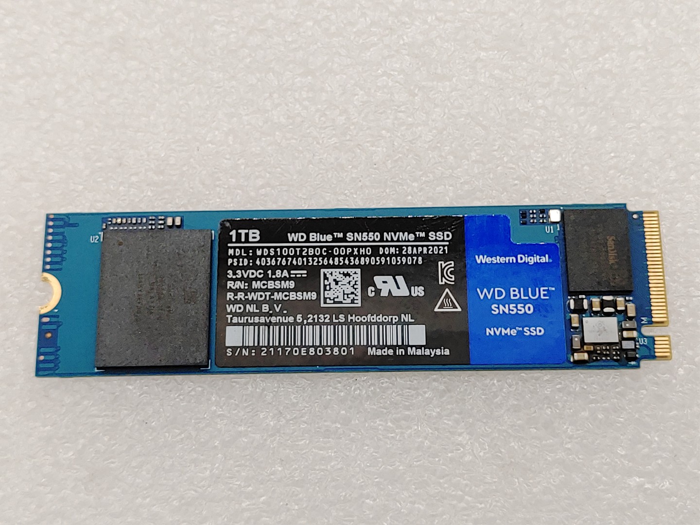 Western Digital SN550 1TB WD Blue NVMe Gen3 x4 M.2 SSD WDS100T2B0C (99% Health)