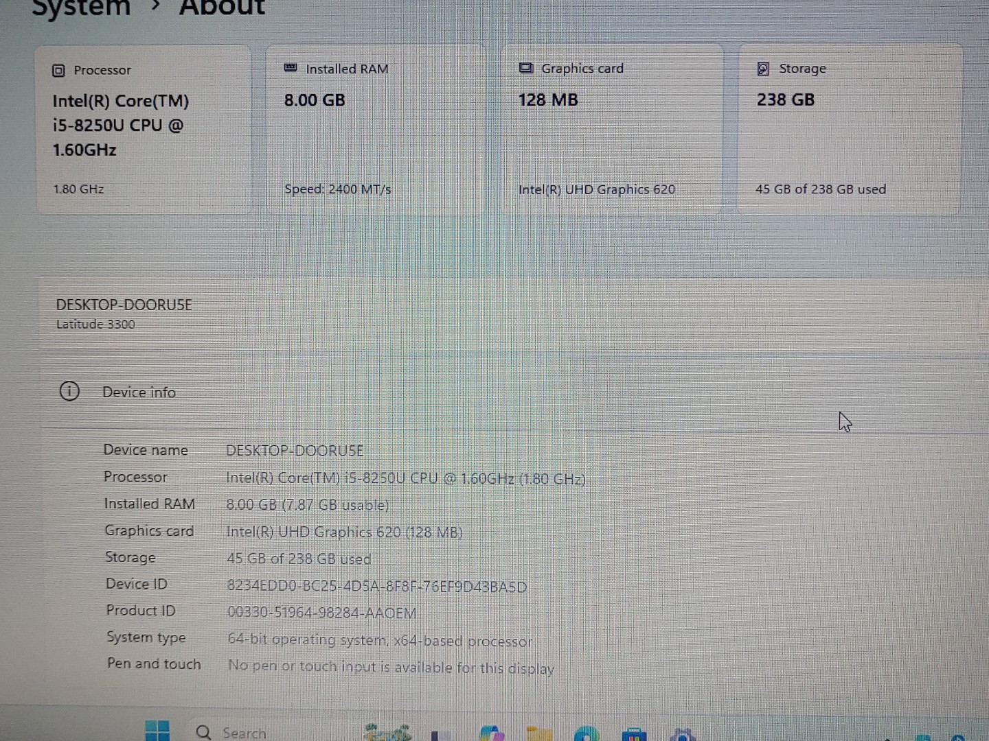 Dell Latitude 3300 13.3" Intel i5-8250U 8GB 256GB SSD Win11Pro **NO BATT/NO AC** - Image 10