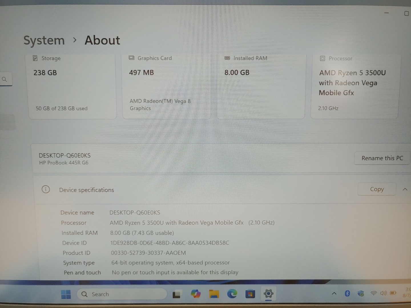 HP ProBook 445R G6 14" AMD Ryzen 5 3500U✔8GB✔256GB✔Win11Pro✔ *NO A/C* *READ* - Image 9