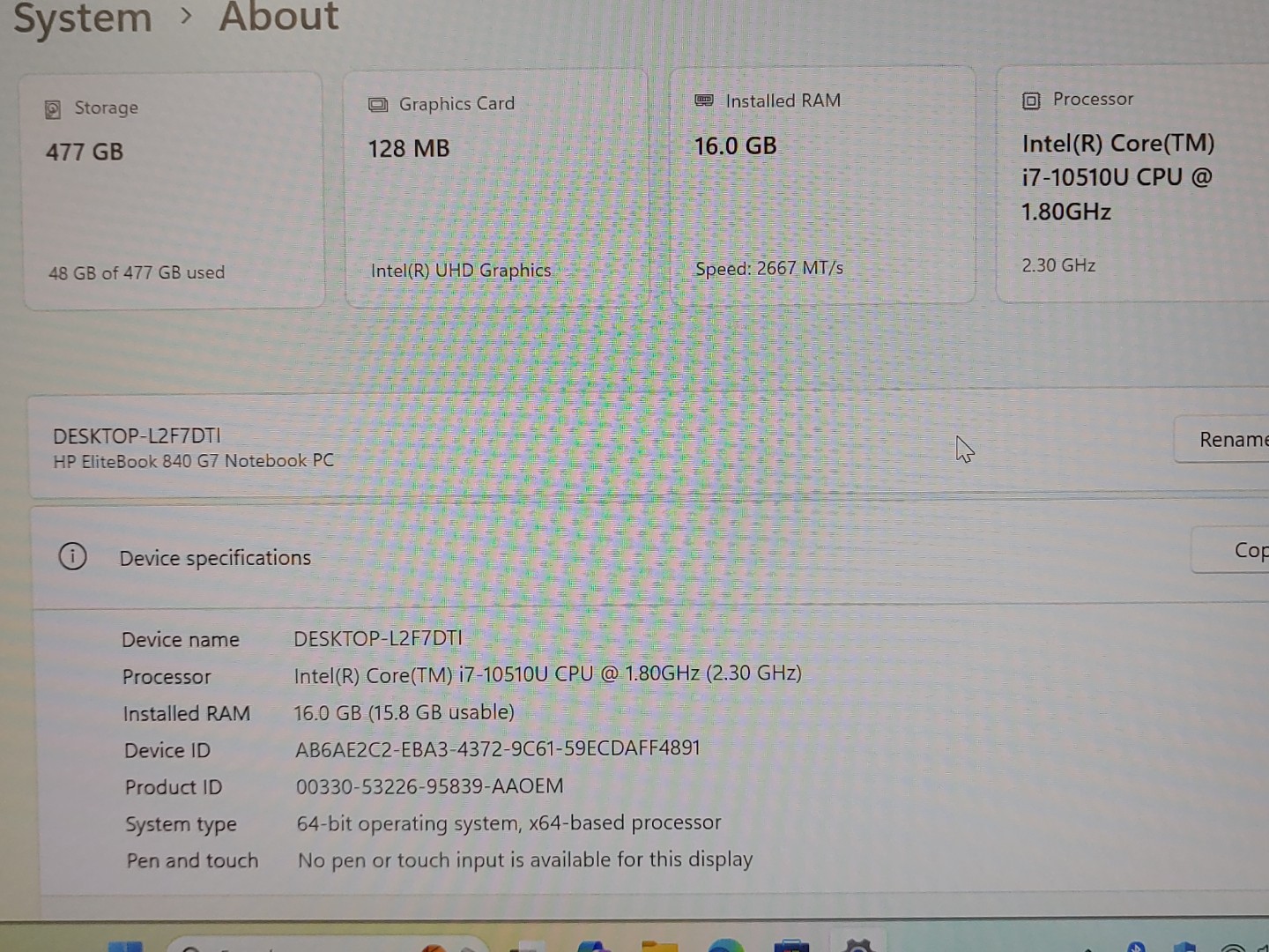 HP EliteBook 840 G7 14" Intel i7-10510U 16GB RAM 512GB SSD Win11Pro **NO A/C** - Image 10