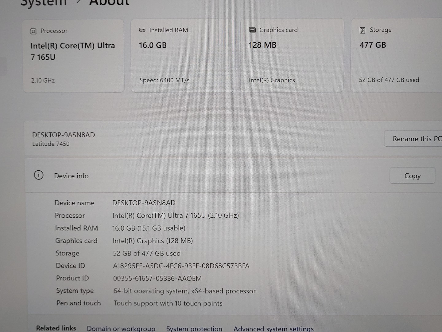 Dell Latitude 7450 14" Touch Intel Ultra 7 165U 16GB 512GB Win11Pro **NO AC** - Image 11