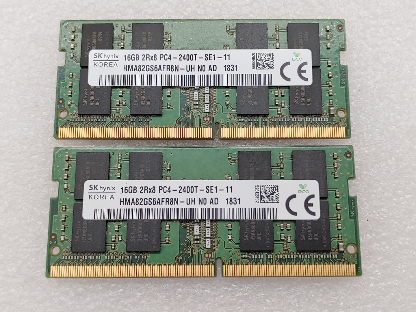 SK Hynix 16GB 2Rx8 PC4-2400T HMA82GS6AFR8N-UH SODIMM Laptop Memory - LOT of (2)